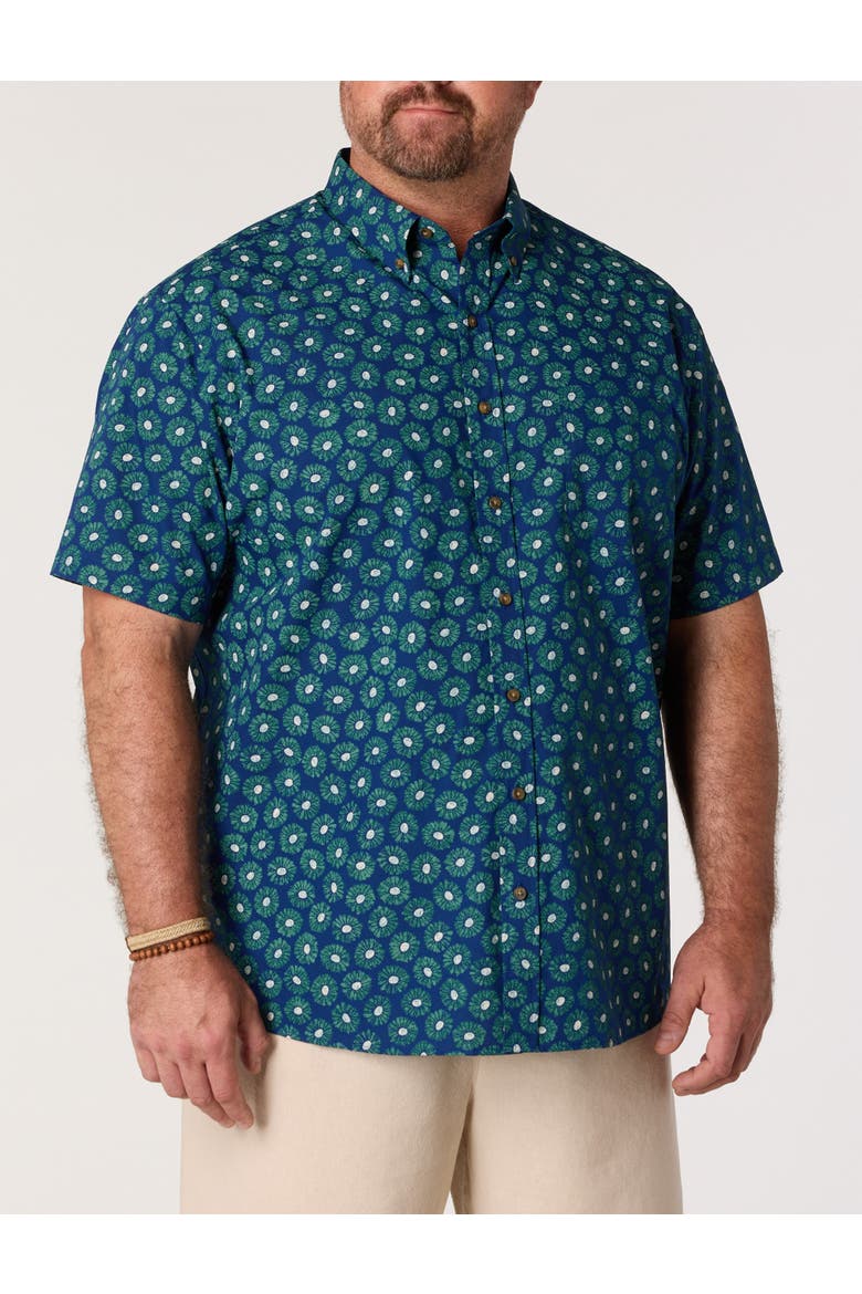 Big & Tall Easy-Care Micro Floral Sport Shirt, Main, color, BLUE GREEN