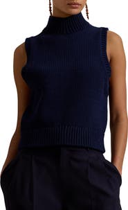 Polo Ralph Lauren Sleeveless Cotton Blend Turtleneck Sweater