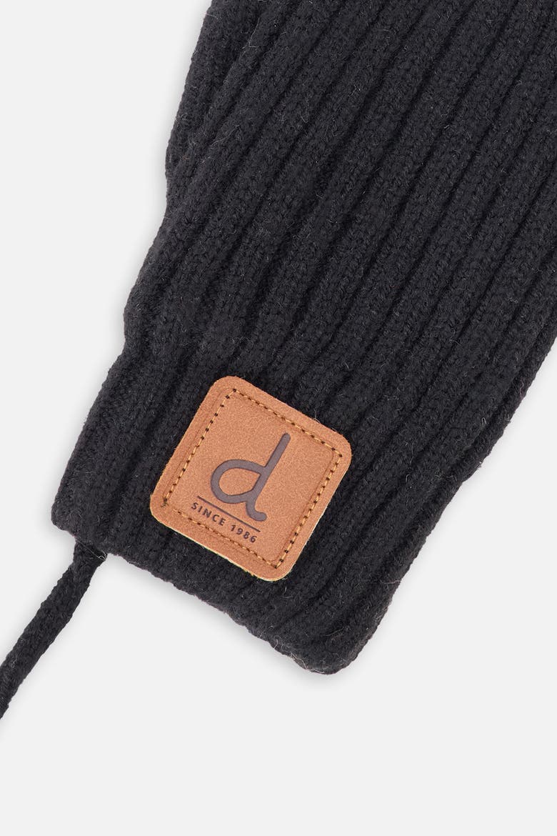Knit Ribbed Connecting String Mittens, Alternate, color, Black