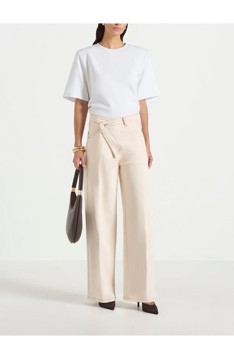 Manière De Voir Astrid Wrapover Wide Leg Jeans, Main, color, Cream