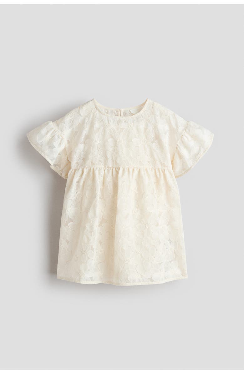 H&M Embroidered Flutter-sleeved Dress, Main, color, Cream