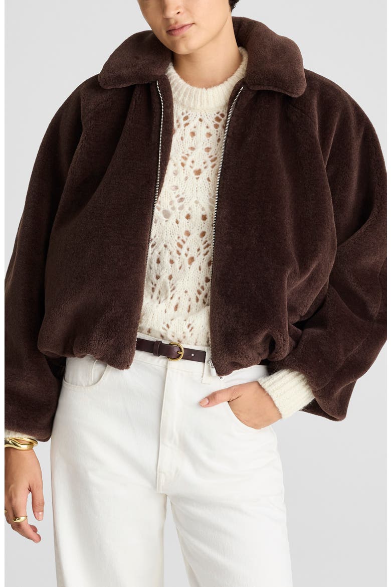 Bubble Faux Fur Bomber Jacket, Main, color, DARK CHOCOLATE