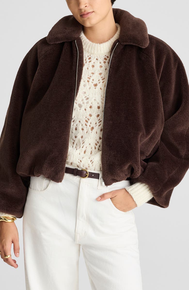Madewell Bubble Faux Fur Bomber Jacket, Main, color, Dark Chocolate
