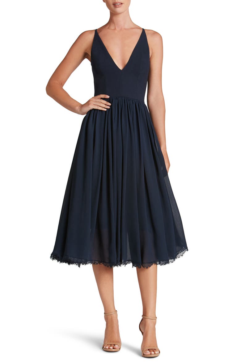 Alicia Mixed Media Midi Dress, Main, color, MIDNIGHT