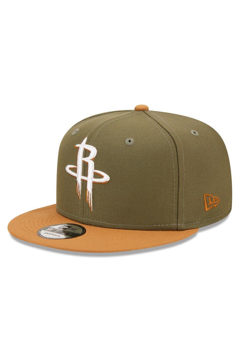 Men's New Era Olive/Brown Houston Rockets Two-Tone Color Pack 9FIFTY Snapback Hat, Main, color, Olive