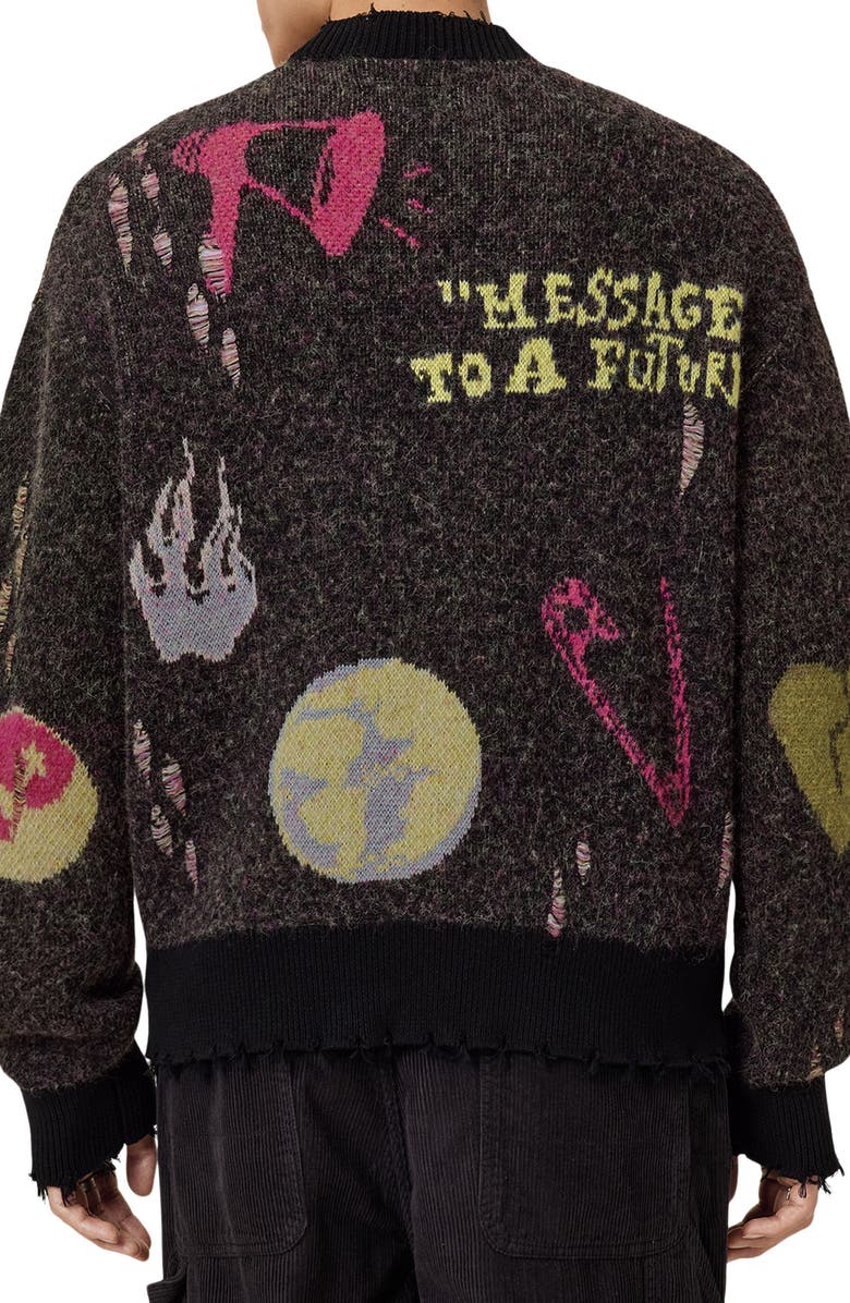 AllSaints Emotive Cotton Blend Cardigan, Alternate, color, Black