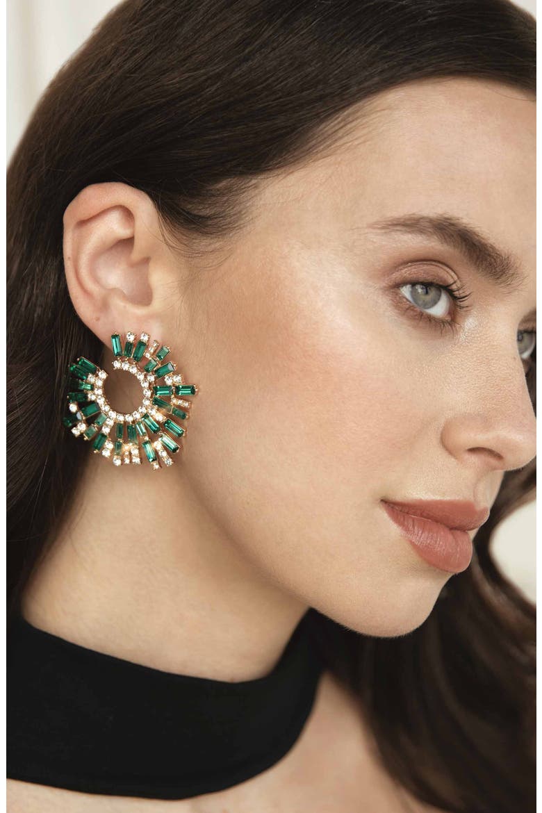 Crystal Frontal Hoop Earrings, Alternate, color, GREEN