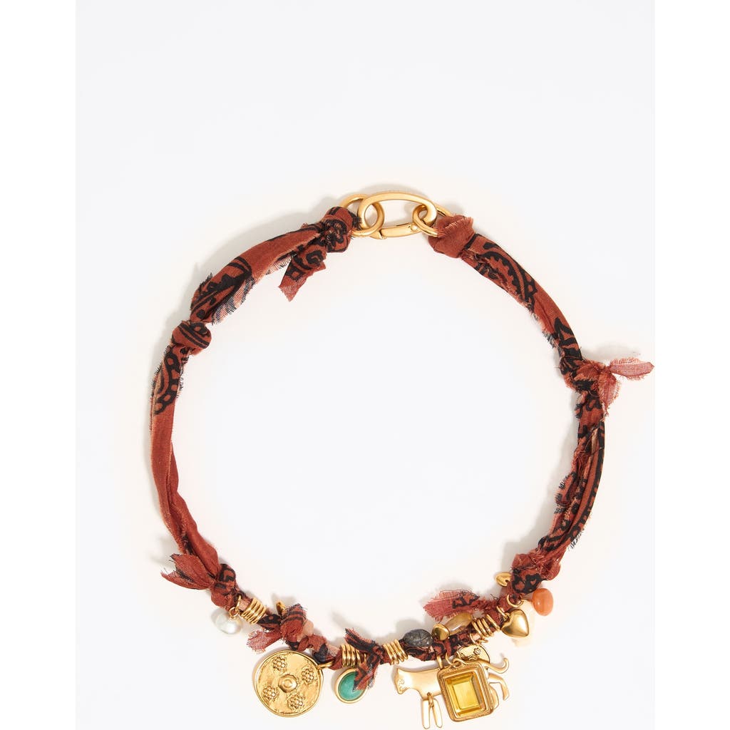Bimba Y Lola Plaited Fabric Necklace With Metal Motifs In Brown