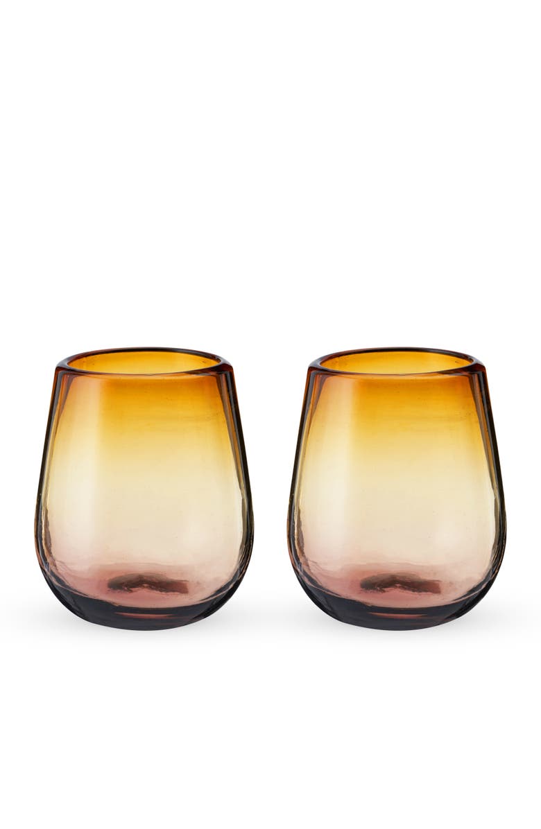 TWINE Segunda Vida El Ocaso Recycled Stemless Wine Glasses Set of 2, Alternate, color, Brown