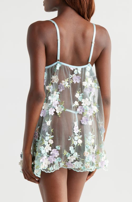 Kilo Brava Embellished Embroidered Sheer Chemise In Powder Blue Multi