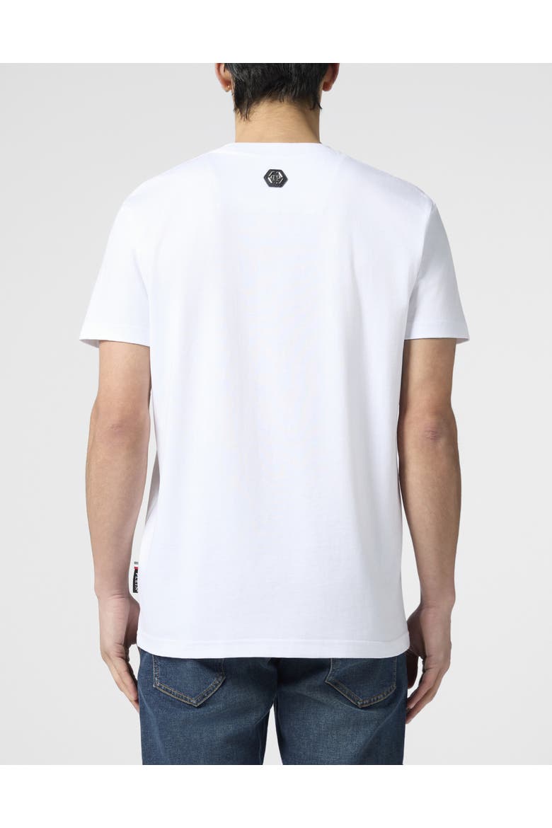 Round Neck T-Shirt Glitter Skull Men, Alternate, color, white