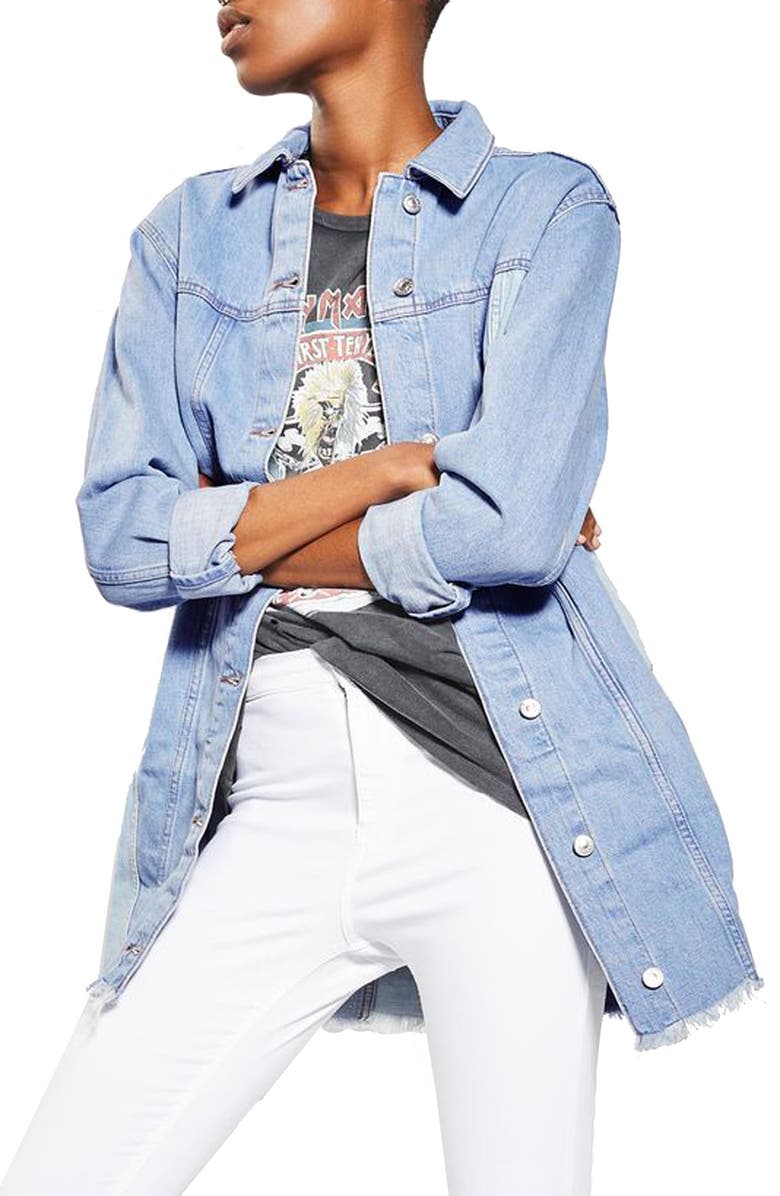 Topshop Colorblock Denim Jacket, Main, color,