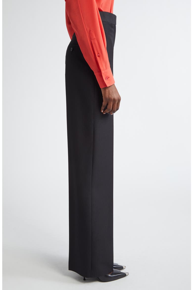 Creased High Waist Wide Leg Wool Trousers, Alternate, color, BLACK