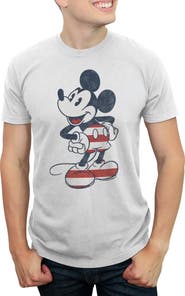 Mickey & Friends Mens Mickey & Friends Red Striped Mickey T Shirt