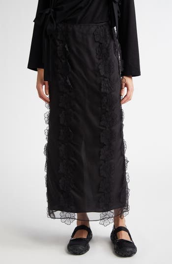Cecilie Bahnsen Olympia Floral Appliqué Silk Pencil Skirt