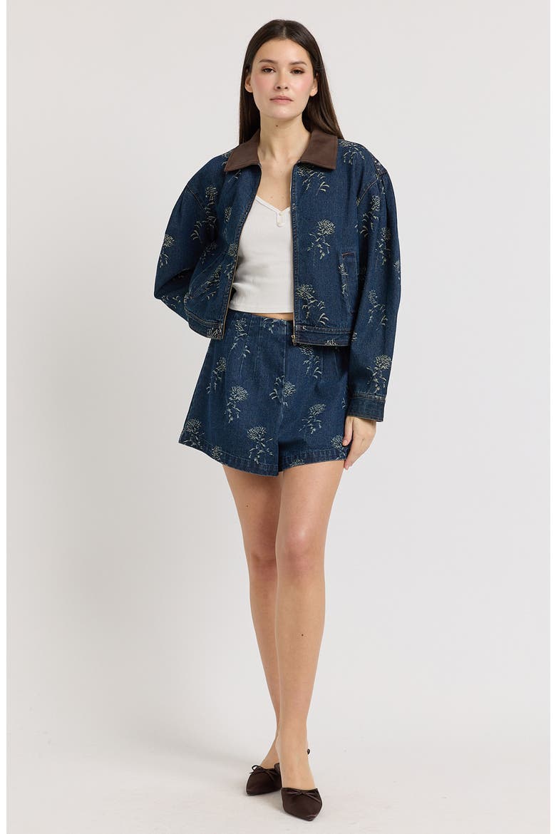 Paige Laser Etched Floral Denim Shorts, Alternate, color, MEDIUM WASH DENIM