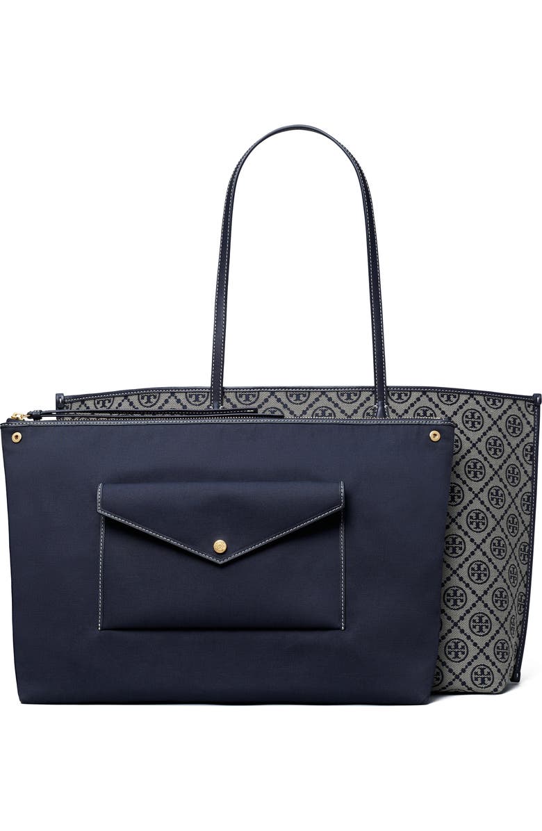 Tory Burch Perry T Monogram Jacquard Triple Compartment Tote, Alternate, color, Tory Navy