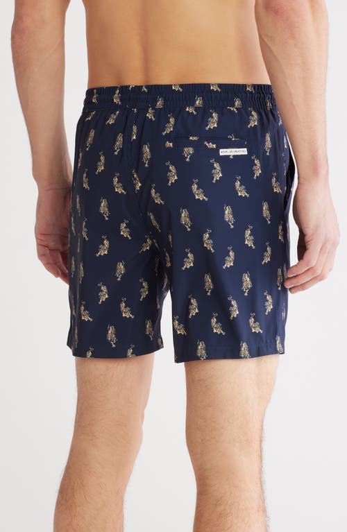 Public Art Tiger Print Swim Shorts In Dark Navy