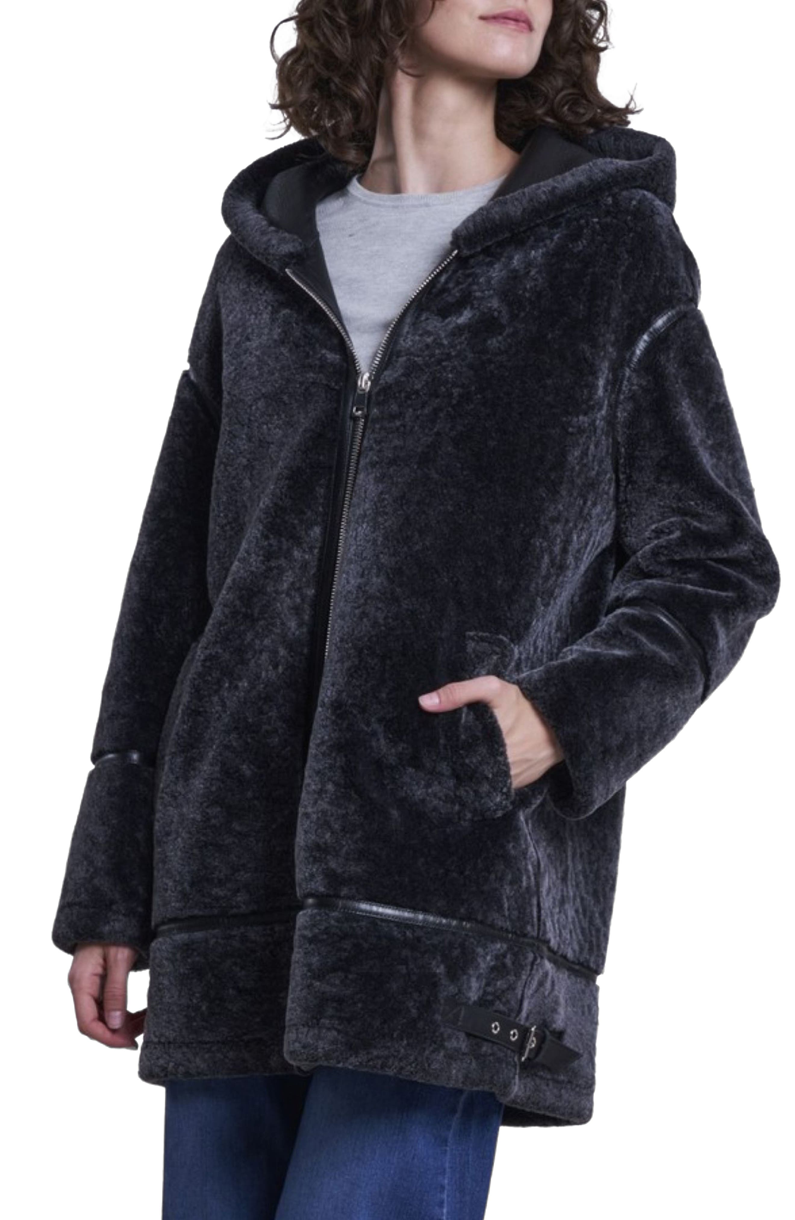 Blue Duck Hooded Genuine Shearling Jacket