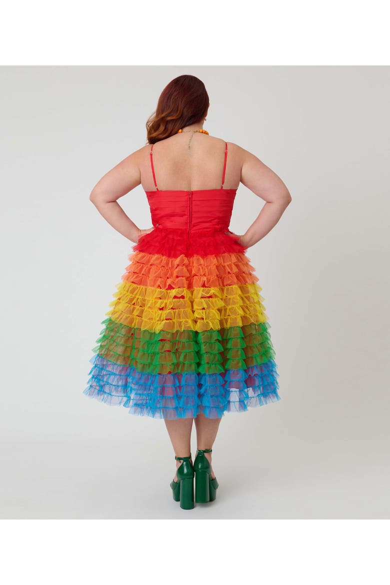 Plus Size Tulle Sweetheart Cupcake Swing Dress, Alternate, color, Red Rainbow Stripe