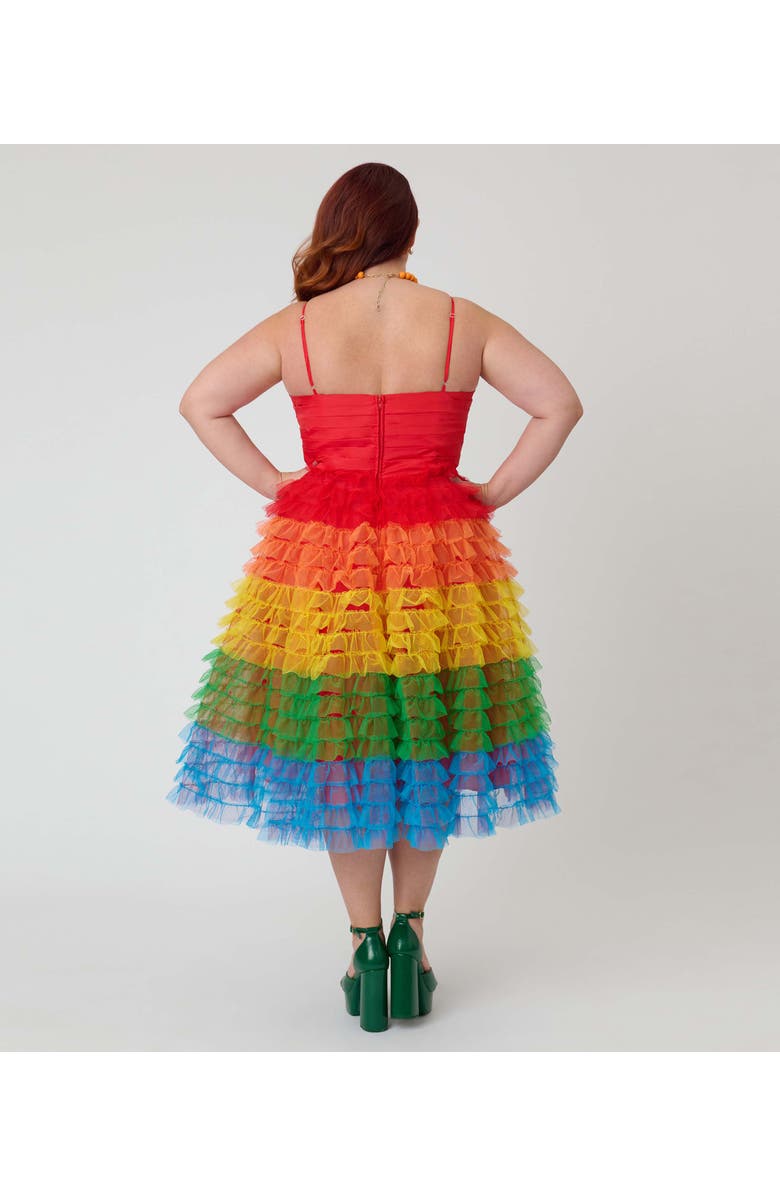 Unique Vintage Plus Size Tulle Sweetheart Cupcake Swing Dress, Alternate, color, Red Rainbow Stripe
