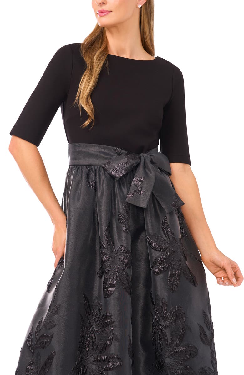 Ted Baker Jesse Metallic Floral Mixed Media Midi Dress, Alternate, color, Rich Black