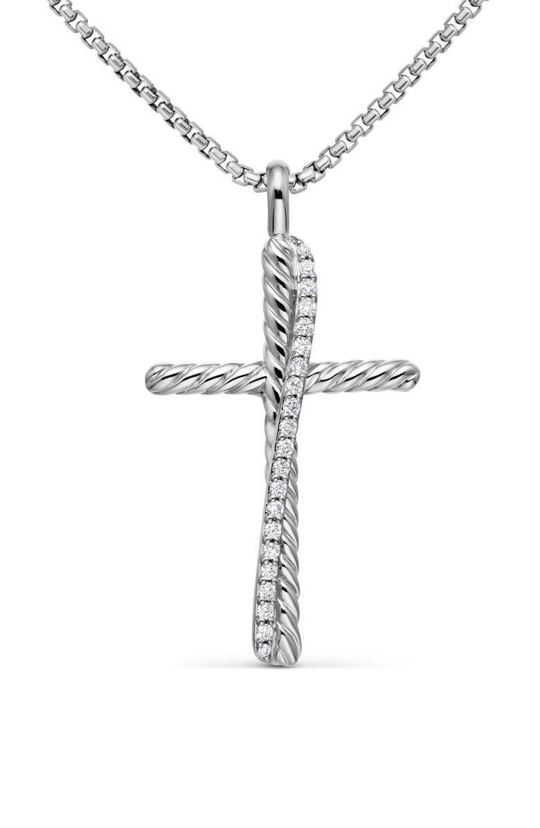 David Yurman Crossover Cross Necklace, Main, color, Diamond