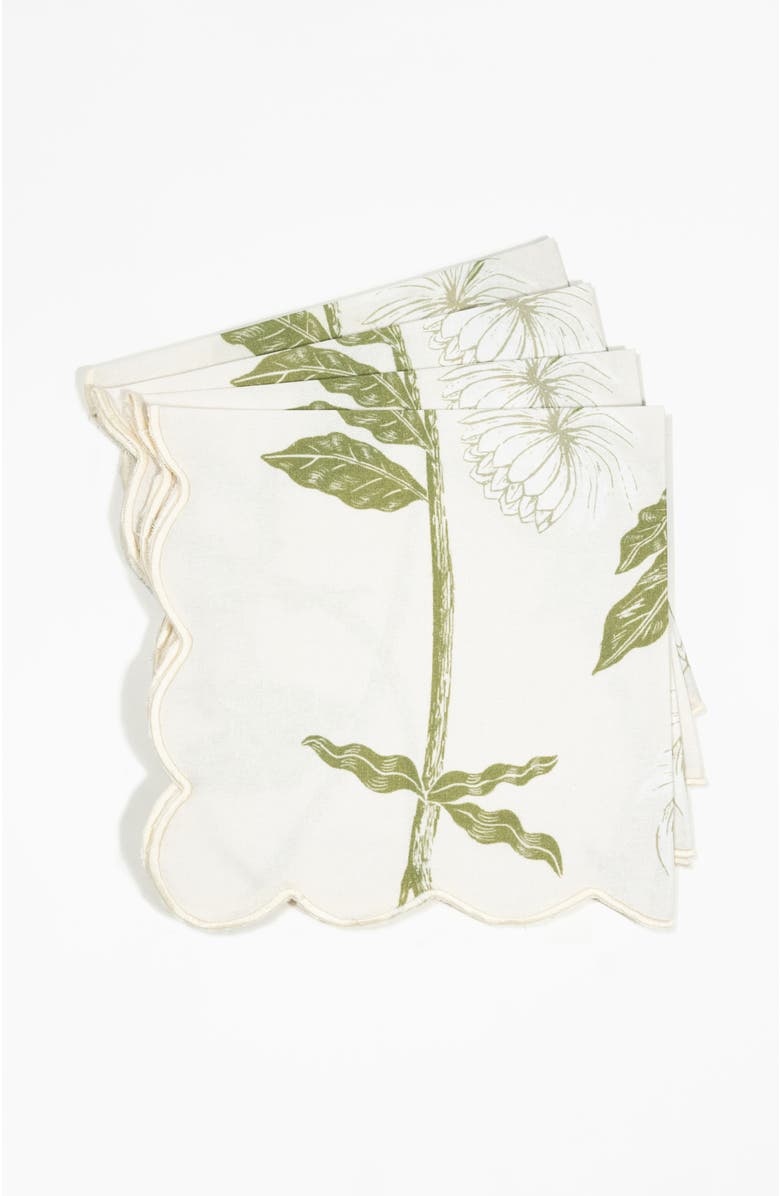 Bond & Grace Storytime Dahlias Dinner Napkins - Set of Four, Alternate, color, Green
