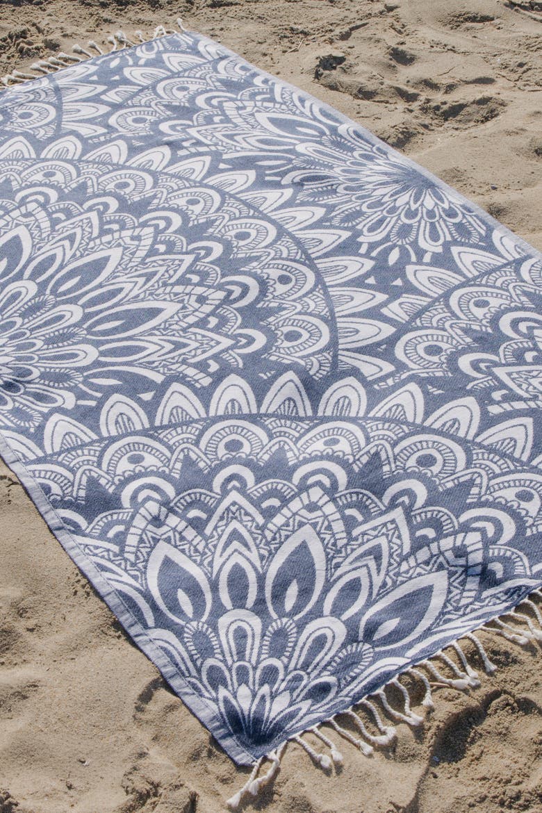 Mandala Organic Turkish Towel, Alternate, color, Navy