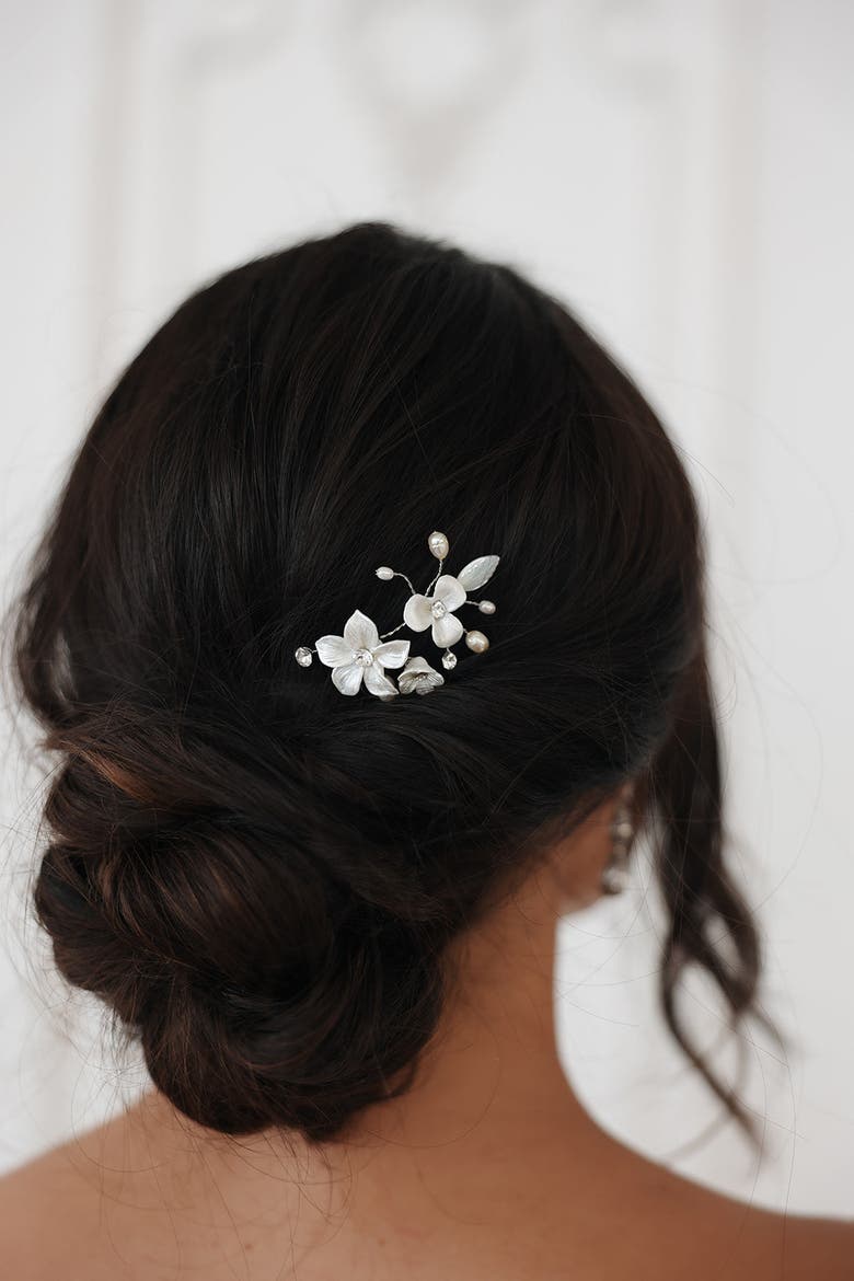 Lilac Ceramic Flower Hair Pin, Alternate, color, Gold