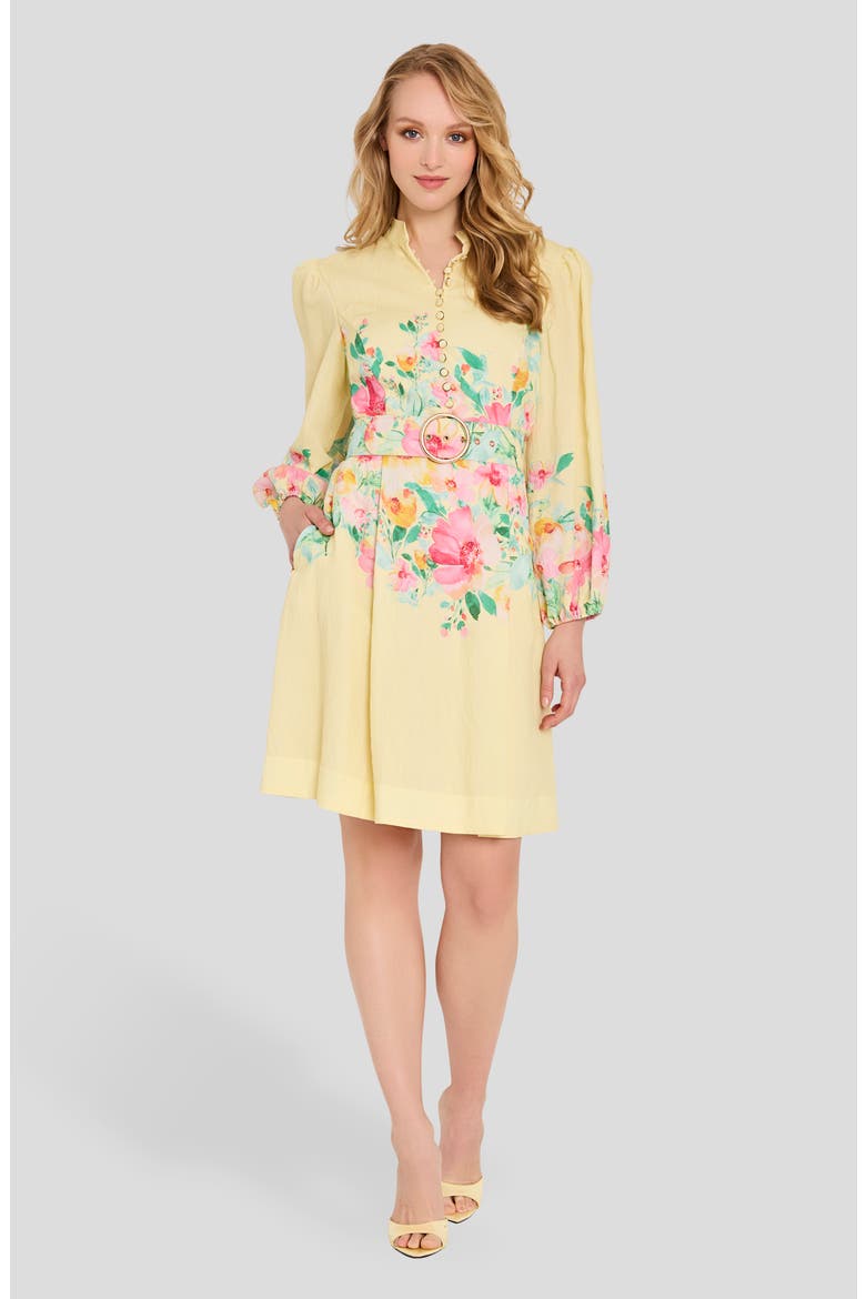 Floral Print Button Front Long Sleeve Dress, Alternate, color, BUTTERCUP MULTI