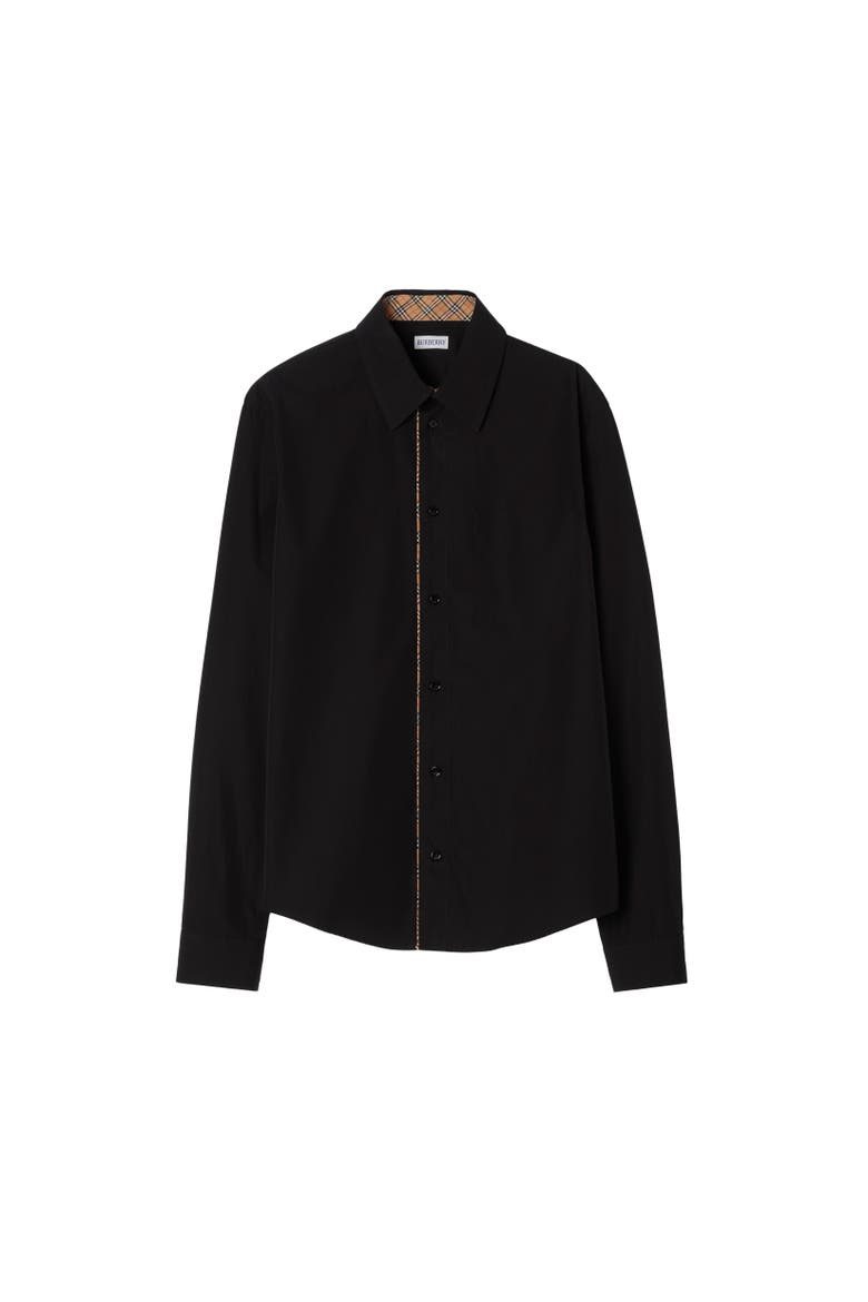 Classic Fit Check Piping Cotton Poplin Shirt, Alternate, color, Black
