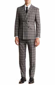 English Laundry Plaid Double Breasted Peak Lapel Suit