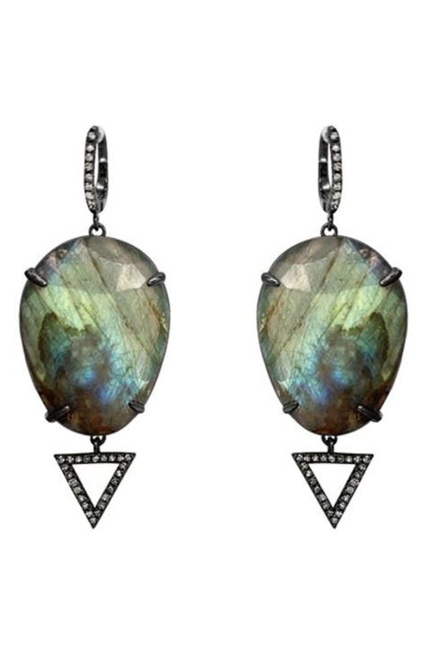 Labradorite & Diamond Drop Earrings