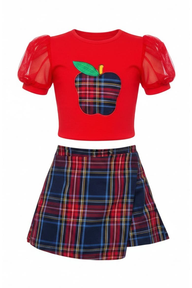 Little Miss Perfect Plaid Skort Set, Main, color, Red