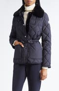 Moncler Cygne Quilted Down Jacket with Faux Fur Collar