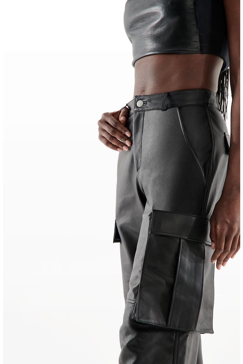Cole Upcycled Leather Cargo Pants, Alternate, color, Black