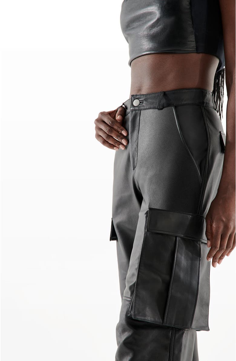 AS by DF Cole Upcycled Leather Cargo Pants, Alternate, color, Black