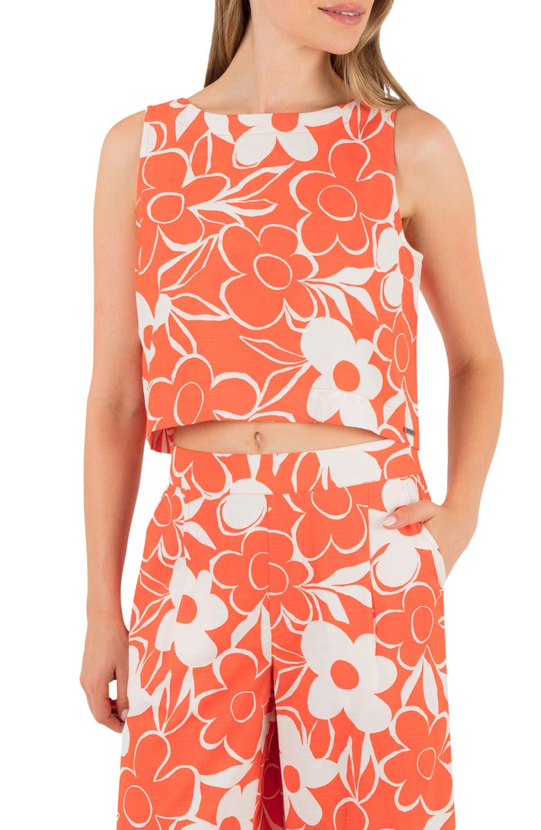 Hurley Daisy Floral Crop Tank, Main, color, Terracotta