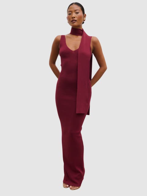 Arabella Neck Tie Knit Maxi Dress