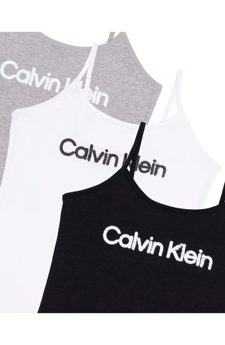 Calvin Klein Kids' 3-Pack Assorted Sleep Camisoles, Alternate, color, Black/ White/ Heather Grey