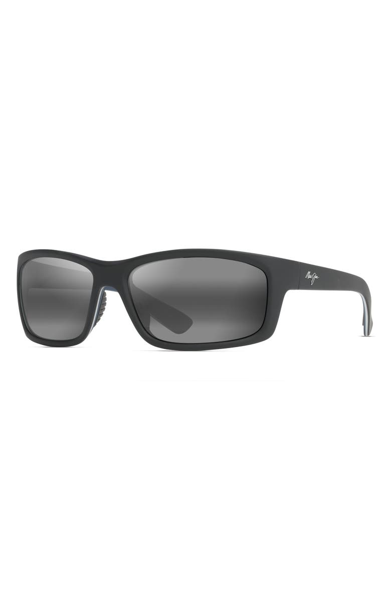 Maui Jim Kanaio Coast 61mm PolarizedPlus2<sup>®</sup> Rectangular Sunglasses, Alternate, color, Matte Black/White/Blue