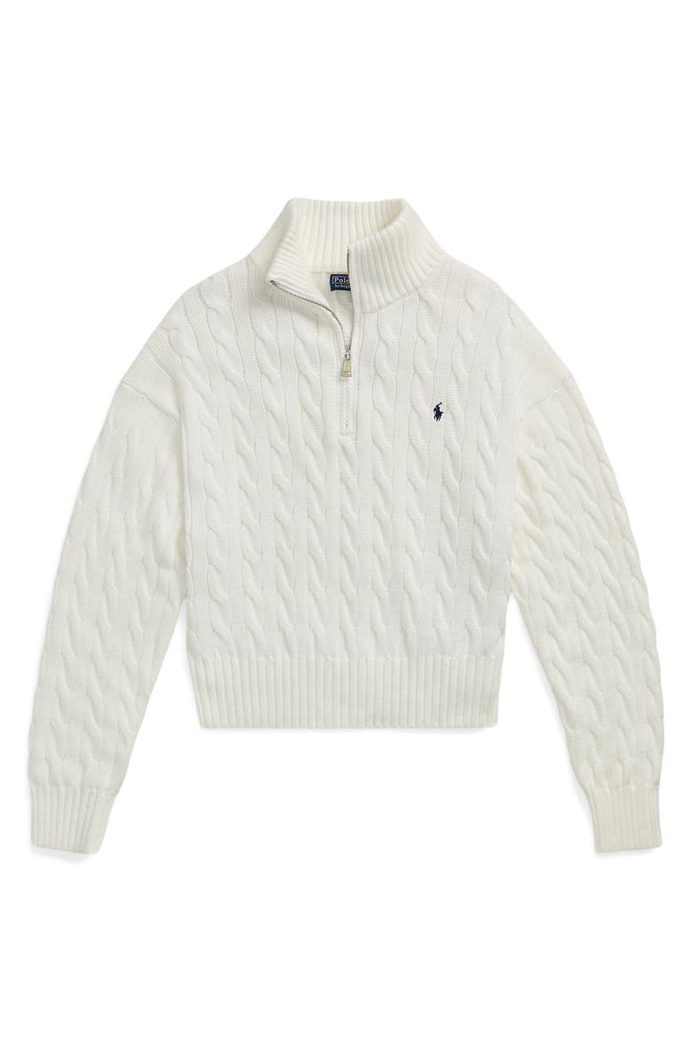 Polo Ralph Lauren Cable Knit Quarter Zip Cotton Sweater, Alternate, color,