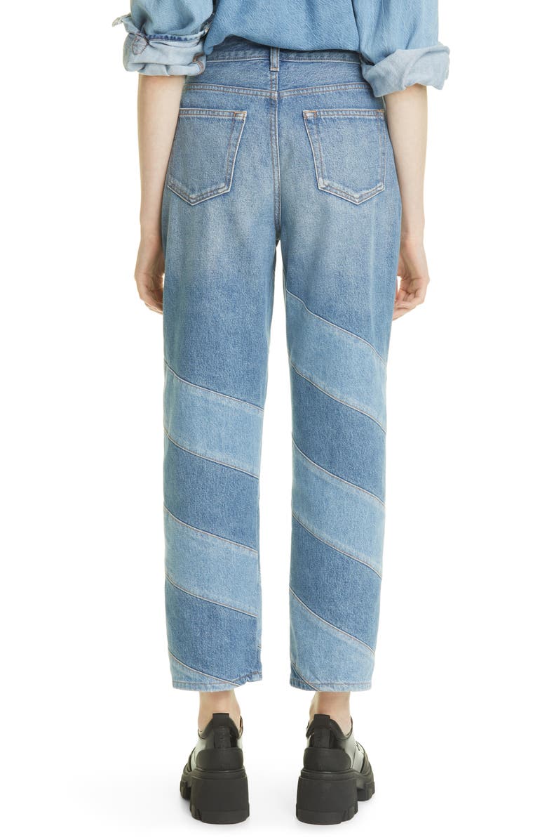 Ganni Misy Patchwork Crop Nonstretch Organic Cotton Jeans, Alternate, color,