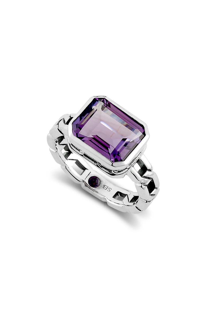 Sterling Silver Emerald Cut Amethyst Ring, Main, color, PURPLE