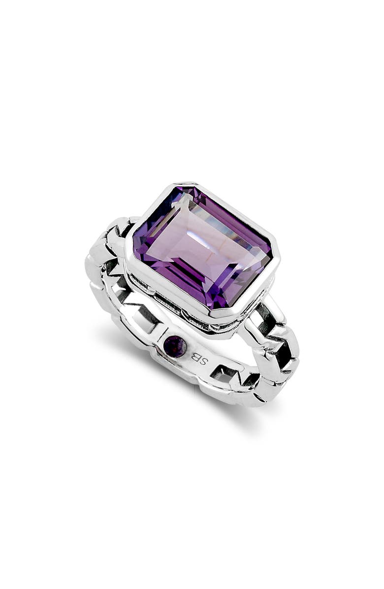 SAMUEL B. Sterling Silver Emerald Cut Amethyst Ring, Main, color, 