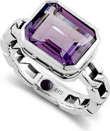 SAMUEL B. Sterling Silver Emerald Cut Amethyst Ring