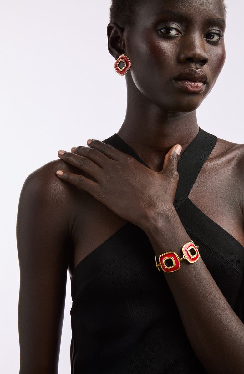 Susan Caplan 1980s Vintage Red & Black Enamel Bracelet, Alternate, color, Red And Black