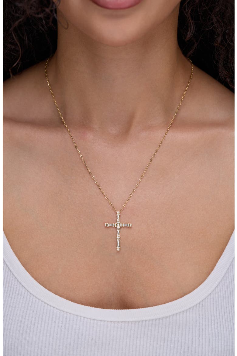 Florentine Diamond Cross Pendant Necklace, Alternate, color, 18K YELLOW GOLD