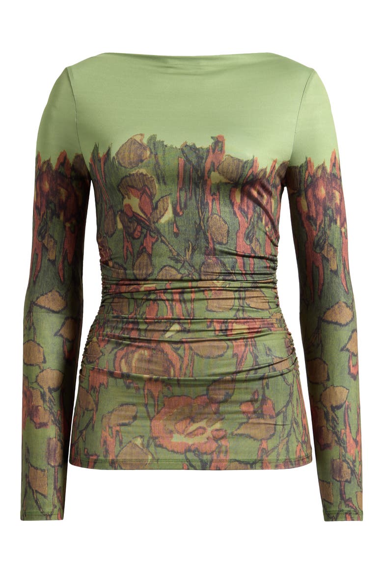Print Ruched Top, Alternate, color, MEDIUM GREEN